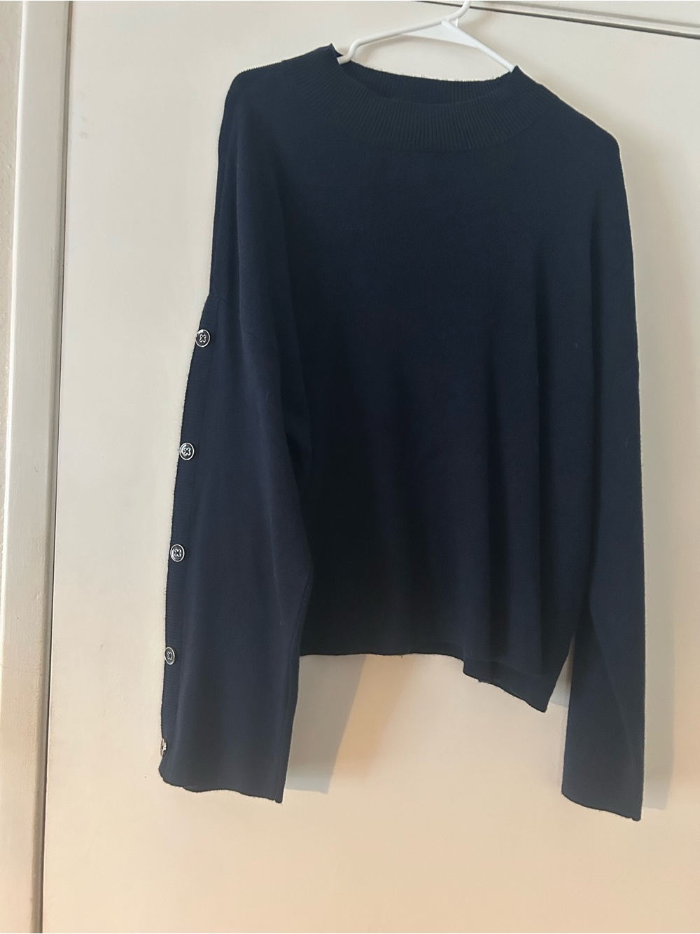 Liz Claiborne Navy Button-Accent Knit Pullover